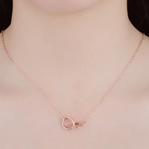 Fashion Zircon Geometric Shape Double Ring Necklace