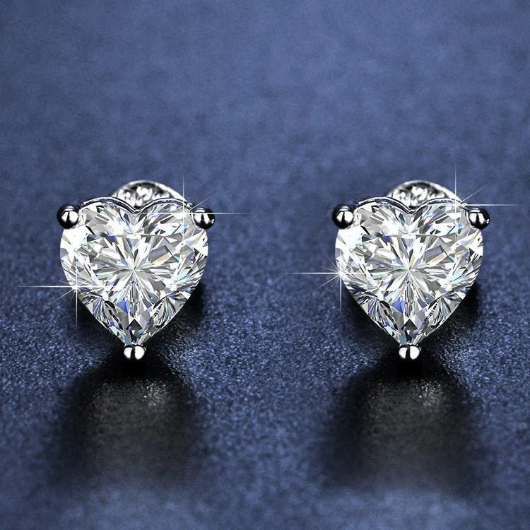 Fashionable Simple And Cute Single Diamond Heart-shaped Stud Earrings